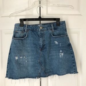 Distressed Denim Mini Skirt